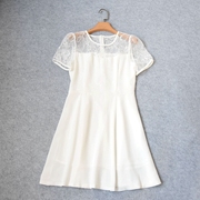 夏季女士收腰显瘦蕾丝雪纺连衣裙气质淑女白色短袖中长款裙子