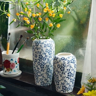 新中式复古青花瓷陶瓷花瓶客厅玄关插花瓶装饰品鲜花干花花器摆件