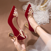 结婚婚鞋女鞋女新娘高跟鞋红色不累脚单鞋婚鞋新娘鞋鞋子结婚鞋