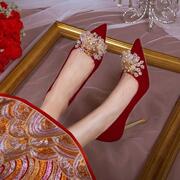 婚鞋新娘鞋红色细高跟鞋，春女2024不累脚敬酒中式秀禾服结婚鞋
