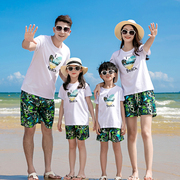 亲子装一家三口母女t恤短裤夏郊外露营休闲海边沙滩度假套装