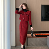 红色小香风套装女秋冬洋气短外套半身长裙气质两件套