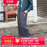 非鱼复古文艺格子裤女2023秋冬休闲洋气百搭长裤西裤
