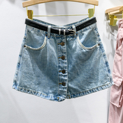 一排扣今年流行的高腰牛仔裙裤女2024夏季薄款小个子短裤