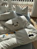 可爱卡通小胖熊猫毛巾绣水洗，棉条纹四件套，1.5m1.8公寓床单被套三