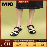 MIO米奥春夏女鞋复古个性棋盘格一字扣浅口气质低跟单鞋玛丽珍鞋