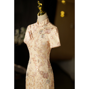 新中式旗袍敬酒服新娘粉色日常可穿端庄订婚礼服小个子回门连衣裙