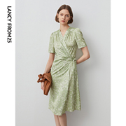 朗姿法式碎花裙高级感气质小众，设计感收腰茶歇裙夏绿色(夏绿色)连衣裙