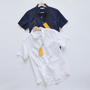 波点商务印花商场高货短袖，男休闲衬衣衬衫，全棉纯棉原459深蓝纯白