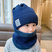 宝宝帽子秋冬季儿童帽子，围巾一体男童，保暖婴儿毛线防风护耳帽套装