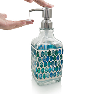 北欧地中海蓝色海风马赛克，洗手液化瓶妆乳液，玻璃瓶卫生间装饰容器