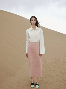 murblanc粉色高支，羊毛混纺双排扣西装，外套大衣半裙套装