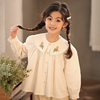 女童刺绣娃娃领衬衣2024春季单排扣森系学院，风复古可爱娃娃衫