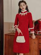 女装2023冬季加绒新娘敬酒服新中式小个子唐装拜年服红色旗袍