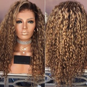 欧美流行假发女非洲蓬松小卷发，混棕色长，卷发染色化纤发头套