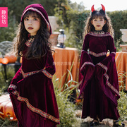 万圣节服装儿童复古宫廷风，吸血鬼女巫婆，服小红帽欧式长袖中世纪服