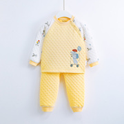 断码宝宝冬季夹棉衣服婴儿三层保暖套装男女童保暖内衣两件套