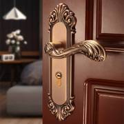 欧式门锁家用通用型室内卧室静音，黄古铜(黄古铜，)房间木门锁把手中式仿古铜