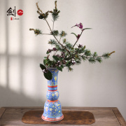 景德镇陶瓷花瓶复古风中式摆件方形花樽佛堂客厅五供手绘青花斗彩