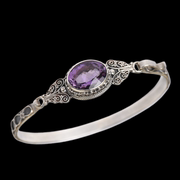 925银复古时尚镶嵌紫水晶银饰品女款时尚手饰手镯手环手链礼物