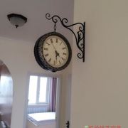 欧式铁艺挂钟田园，铁艺双面客厅静音钟表，壁挂太阳机芯挂钟