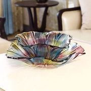 高档水晶玻璃果盘客厅家用创意大号茶几欧式水果盆七彩琉璃高端