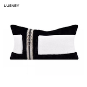 法式黑白拼接收腰枕装饰美容院沙发长抱枕背靠垫卧室床头枕套长条