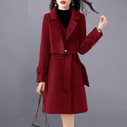 红色毛呢套装女2024秋冬母亲节，显瘦气质时尚洋气外套连衣裙两
