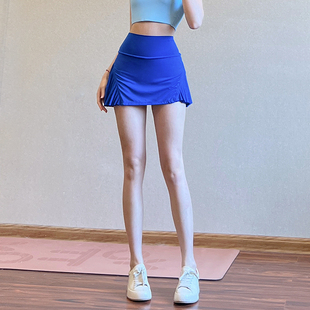 欧美运动半身裙女防走光跑步网球健身短裙高腰，速干宝蓝色瑜伽裙裤