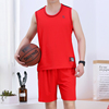 纯棉大红色篮球服套装圆领青年学生，球衣宽松比赛服吸汗透气跑步服