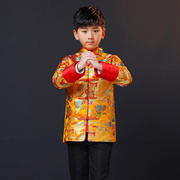 儿童唐装男童周岁套装新年装中国风汉服男孩古装主持演出服加厚冬
