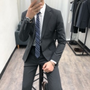 2021秋季休闲西装男套装青年纯色修身韩版西服套装男商务正装