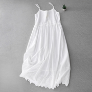 白色吊带连衣裙女夏季文艺小清新纯棉无袖刺绣花边打底长裙子