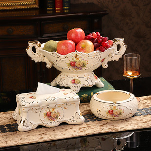 欧式果盘陶瓷家用客厅茶几摆件零食水果盘纸巾盒遥控器盒高档奢华