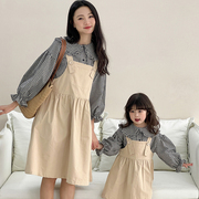 亲子装母女装套装韩版春装2024洋气高端娃娃领衬衣裙子两件套