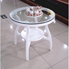简约欧式时尚白色烤漆小茶几阳台，卧室玻璃圆形双层实木接待小圆桌