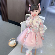 女童公主裙1-2-3-4岁洋气小女孩周岁礼服春秋季背心裙长袖两件套