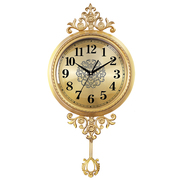 欧式轻奢黄铜挂钟钟表客厅家用装饰丽声机芯壁挂静音金属时钟挂表