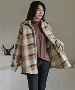 韩国大码女装2023冬装时尚翻领系扣宽松时尚格子衬衫特12