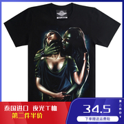 泰国潮牌欧美吸血鬼与美女印花短袖T恤 潮男夏季个性骷髅图案
