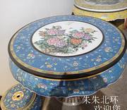 景德镇陶瓷桌凳套装客厅户外蓝底粉彩牡丹花瓷桌圆桌庭院花开富贵