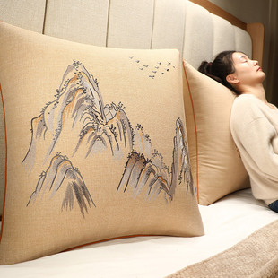 中式枕抱床头靠垫软包含芯，沙发客厅大靠枕床头中国风护腰靠背定制