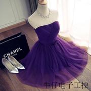 姐妹裙伴娘服短款小礼服晚礼服姐妹团，紫色宴会短裙