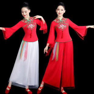 大红广场舞服装女秧歌舞套装，中老年春季古典民族风舞蹈演出服