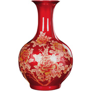 景德镇陶瓷器中国红色，花瓶摆件插花中式家居客厅装饰品工艺品