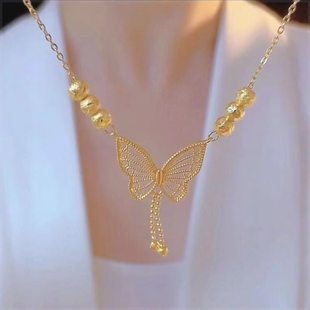 合金项链 六福蝴蝶-520礼物时尚气质流苏项链送老婆