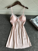 女士性感睡衣女夏季薄款冰丝绸蕾丝粉色吊带带胸垫聚拢韩版睡裙