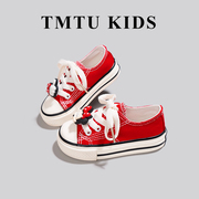 TMTU KIDS DIY联名款女童红色帆布鞋低帮宝宝鞋秋冬儿童休闲板鞋