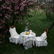 法式白色蕾丝刺绣台布北欧ins风田园，春游长方形茶几盖巾圆餐桌布