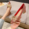 红色婚鞋女婚纱秀禾两穿新娘鞋2024年春夏，法式高跟鞋粗跟单鞋